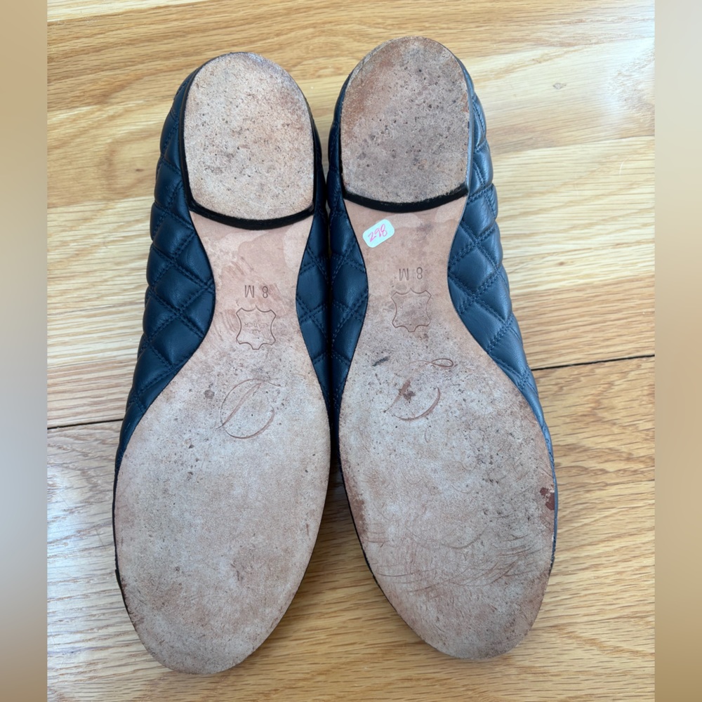 Delman Quilted Leather Ballet Flats in Navy Blue cap toe - Picture 7 of 12